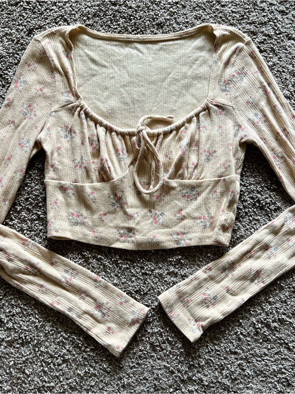 Aeropostale Buttercup Yellow Floral Tie-Front Crop Top